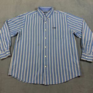 Chaps Shirt Men's Size XL White‎ Blue Cotton Classic Long Sleeves Button-Down